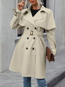 SHEIN LUNE Double Breasted Belted Trench Coat - Apricot - View 3