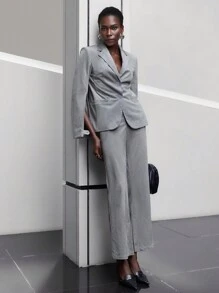 Maija Lapel Collar Single Button Blazer - Grey - View 3