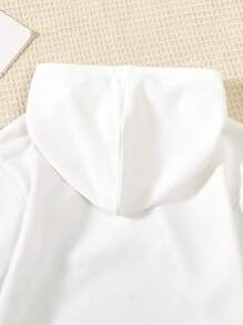 SHEIN Váy áo có mũ trùm đầu bên hông cô gái Tween - trắng - Xem 3