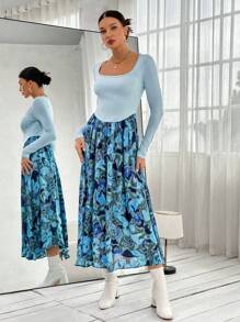 SHEIN Privé Floral Print Scoop Neck Dress - Multicolor - View 3