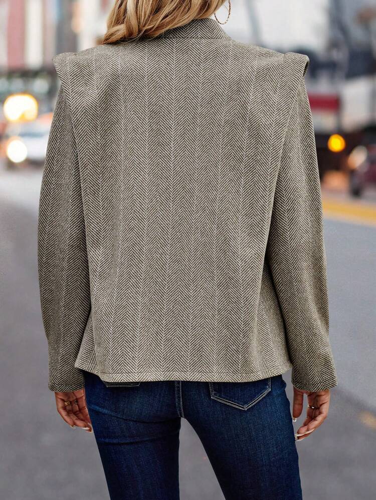 Herringbone Open Front Overcoat