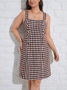 SHEIN Privé Cộng với trang phục in họa tiết Houndstooth không có áo - Đỏ - Xem 4