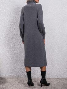 SHEIN Essnce Áo len cổ lọ có tay áo xẻ đùi không có thắt lưng - Xám - Xem 2
