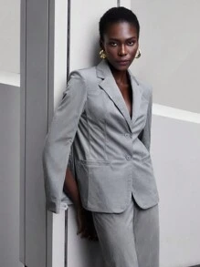 Maija Lapel Collar Single Button Blazer - Grey - View 4