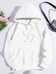 SHEIN Unity Floral & Letter Graphic Drawstring Thermal Lined Hoodie - White - View 3