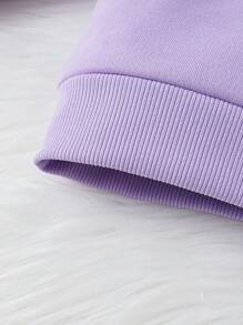 SHEIN 女嬰字母圖案保暖襯裡運動衫 - 紫色 - 查看 4