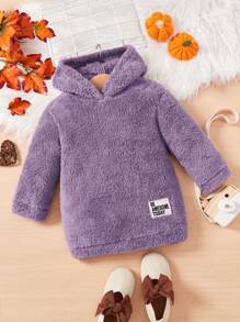 SHEIN 女嬰字母拼貼細節泰迪連帽衫洋裝