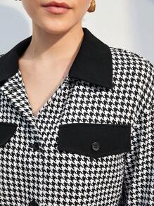 BizChic 千鳥格印花落肩袖翻蓋細節短夾克 - 黑與白 - 查看 8