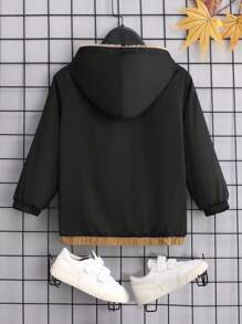 SHEIN Leap Crew Young Boy Two Tone Teddy Lined Hooded Jacket - Black - View 2