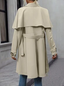 SHEIN LUNE Double Breasted Belted Trench Coat - Apricot - View 2