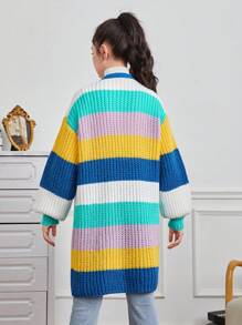 Cárdigan de hombro caído con bloques de color para niña adolescente
