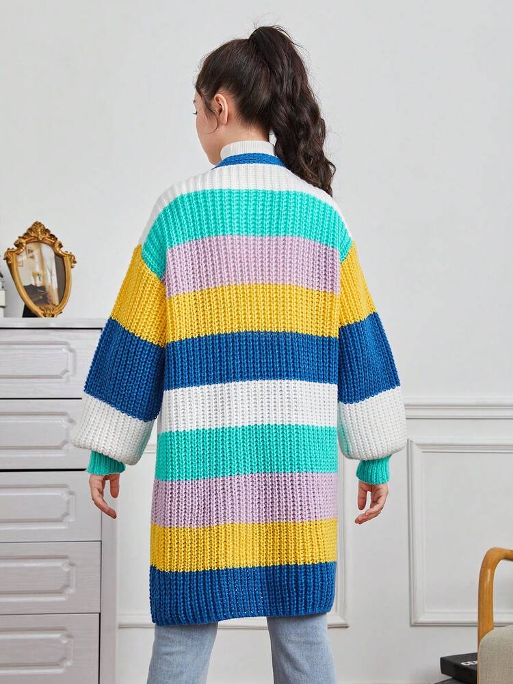 Teen Girl Colorblock Drop Shoulder Cardigan