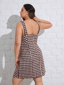SHEIN Privé Cộng với trang phục in họa tiết Houndstooth không có áo - Đỏ - Xem 2