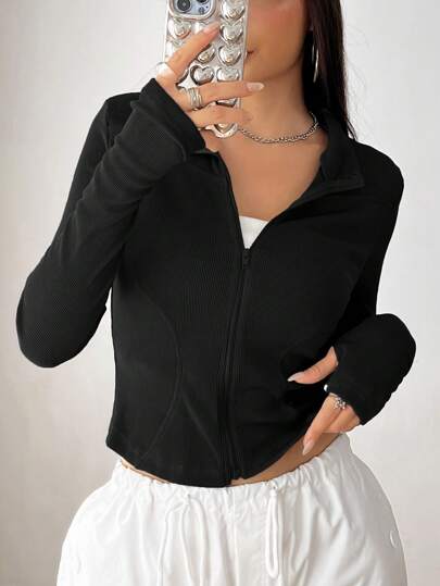 SHEIN EZwear Cazadora crop con cremallera