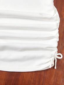 SHEIN Váy áo có mũ trùm đầu bên hông cô gái Tween - trắng - Xem 4