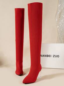女士针织靴 - 圣诞女士过膝靴 - 2023 年新款女士时尚靴 - 红色女士时尚靴 - 秋冬季女士加长不对称高跟靴 - 时尚靴子让您看起来更高更苗条 - 女士万圣节过膝靴 - 女士活动靴 - 女士假日季节女士时尚靴
