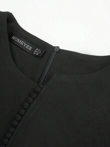 HOMEYEE 純色分裂邊修身連衣裙 - 黑色 - 查看 4