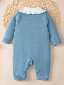 Baby Girl Peter Pan Collar Button Front Sweater Jumpsuit - Blue - View 2