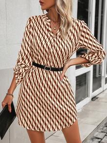 SHEIN Clasi 滿版印花捲袖洋裝（無腰帶） - 彩色 - 查看 4