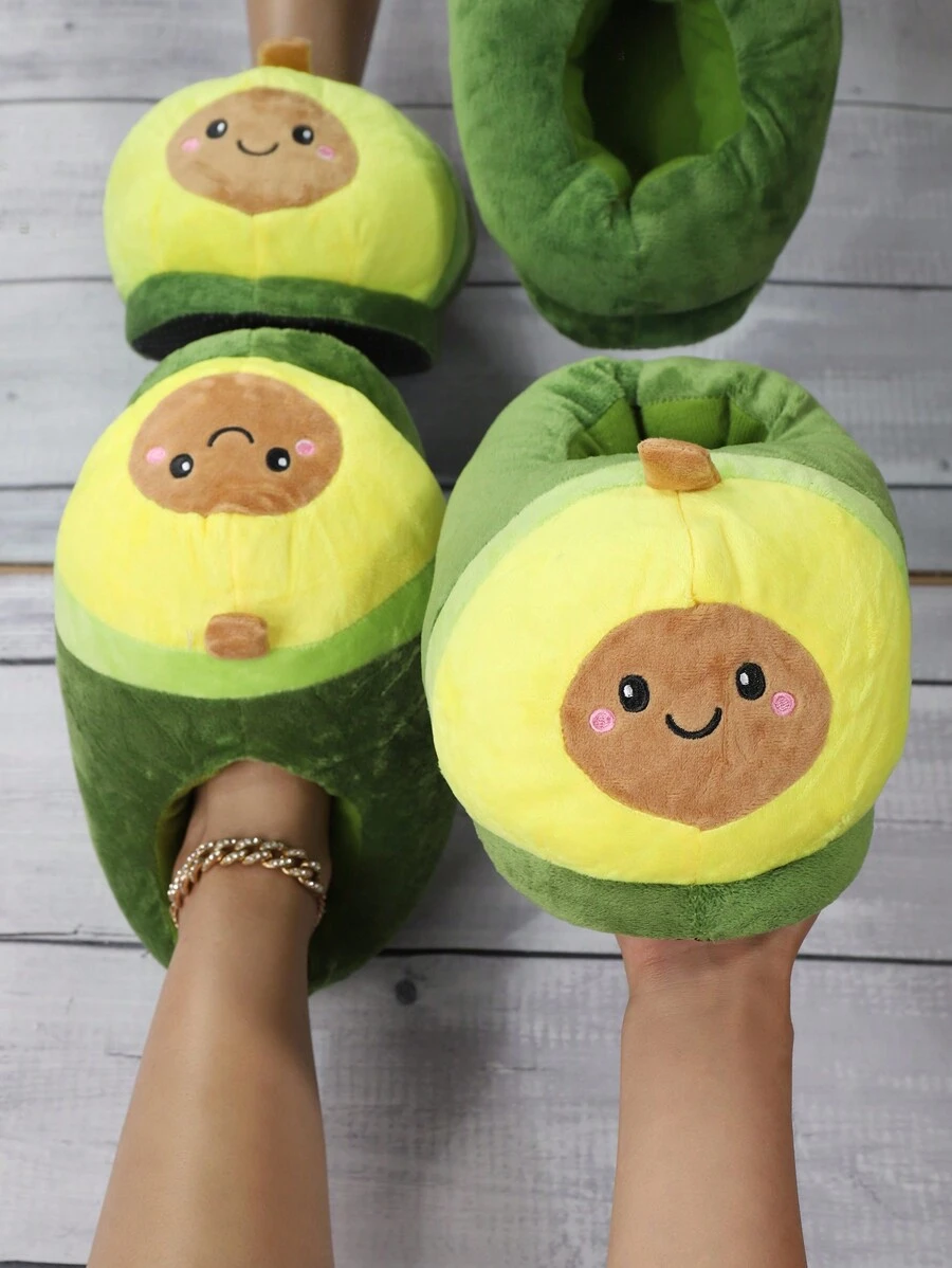 Women's Cute Avocado Fun Slippers, Fluffy & Funny Indoor Bedroom Slippers For Comfort - Multicolor - View 1