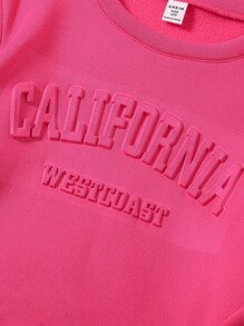 SHEIN 女大童字母壓花保暖襯裡運動衫和運動褲 - 粉色 - 查看 3