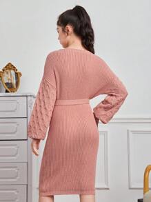 Teenager Mädchen Pulloverkleid mit Drop Shoulder Gürtel,