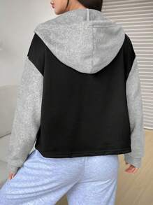 SHEIN EZwear Two Tone Flap Pocket Drop Shoulder Drawstring Hooded Jacket - Multicolor - View 2