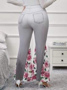 SHEIN Clasi Talla grande Pantalones acampanados con estampado floral de ombré - Gris Claro - Ver 2