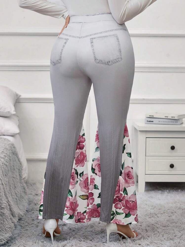 Plus Floral Print Ombre Flare Leg Pants