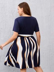 Plus Colorblock Belted Dress - Multicolor - View 2