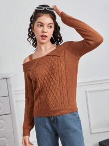 Teen Girls Cold Shoulder Cable Knit Sweater