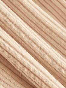 Cozy Pixies Baby Girl Turtleneck Ribbed Knit Puff Sleeve Tee - Khaki - View 4