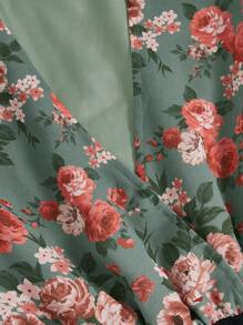 SHEIN VCAY Floral Print Lantern Sleeve Overlap Collar Bodysuit - Multicolor - View 5