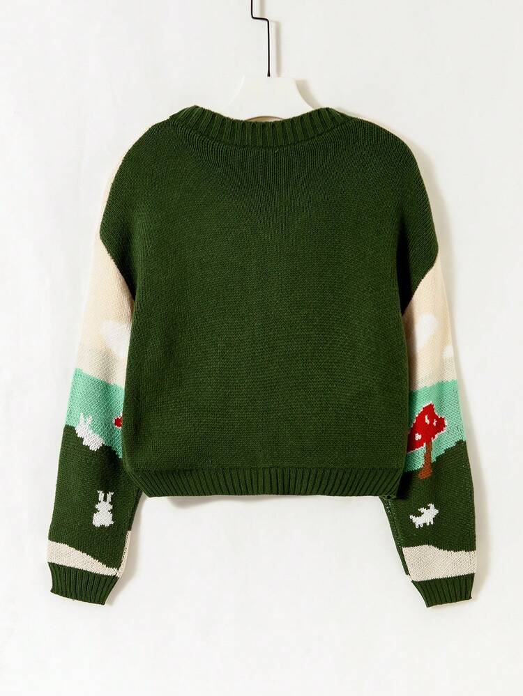 Teen Girl Mushroom Pattern Drop Shoulder Cardigan