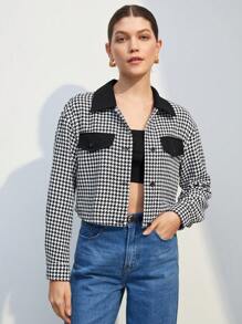BizChic 千鳥格印花落肩袖翻蓋細節短夾克 - 黑與白 - 查看 6