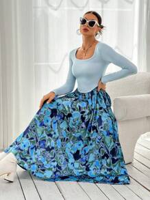 SHEIN Privé Floral Print Scoop Neck Dress - Multicolor - View 1