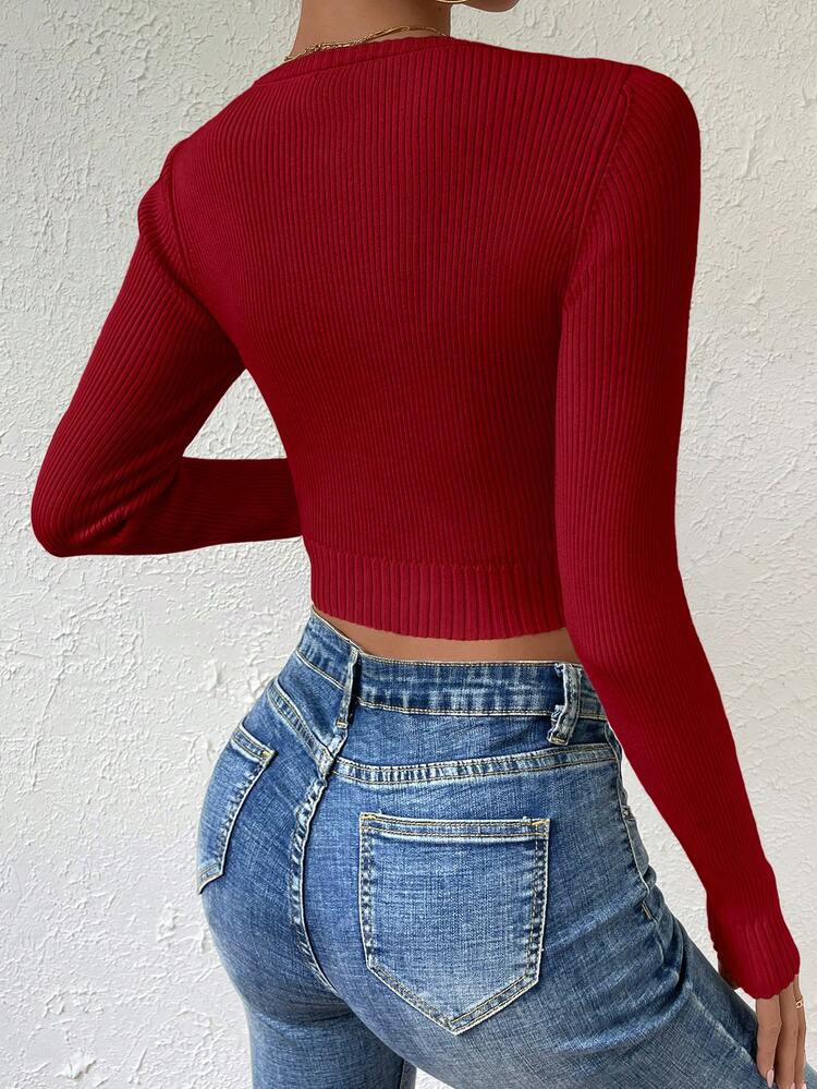 Ribbed Knit Crop Knit Pullover Fall Winter Sweater