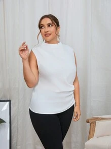 SHEIN Privé Plus Solid Ruched Side Blouse - White - View 4