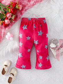 Baby Girl Star Print Flare Leg Pants - Hot Pink - View 2