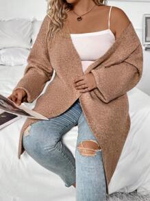 SHEIN LUNE Plus Size Drop Shoulder Cardigan - Camel - View 5
