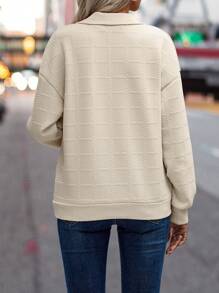 SHEIN Essnce 半拉鏈落肩袖運動衫 - 杏色 - 查看 2