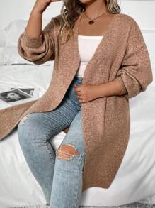 SHEIN LUNE Plus Size Drop Shoulder Cardigan - Camel - View 1