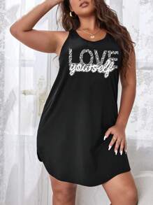 Plus Leopard & Letter Graphic Pajama Nightdress - Black - View 1