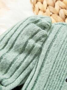 SHEIN Baby Girls Letter Embroidery Mock Neck Lantern Sleeve Dress - Green - View 4