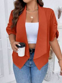 SHEIN Unity 大碼大翻領捲邊袖開門襟西裝外套 - 亮橙色 - 查看 4