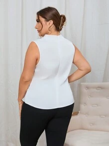 SHEIN Privé Plus Solid Ruched Side Blouse - White - View 2