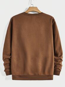 Manfinity VCAY Men Letter Patched Detail Thermal Lined Sweatshirt, For Fall Winter - Brown - View 2