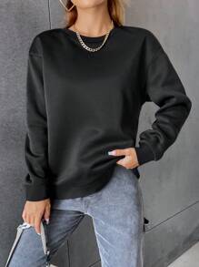 SHEIN Unity 標語圖案落肩袖運動衫 - 黑色 - 查看 4