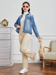 少女交叉腰針織褲