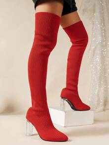 女士针织靴 - 圣诞女士过膝靴 - 2023 年新款女士时尚靴 - 红色女士时尚靴 - 秋冬季女士加长不对称高跟靴 - 时尚靴子让您看起来更高更苗条 - 女士万圣节过膝靴 - 女士活动靴 - 女士假日季节女士时尚靴